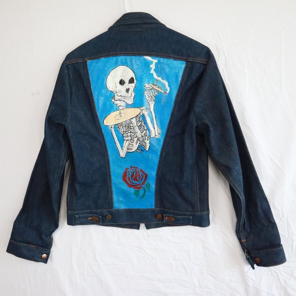 Wrangler Other - Vtg Wrangler Jean Jacket Mens 36 126MJ No-Fault‎ Denim Grateful Dead Skull USA